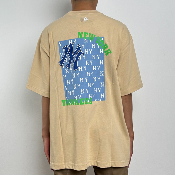 MLB Kaos MLB NY NEW YORK MONOGRAM SQUARE BLUE BACK BEIGE TSHIRT 100% ORIGINAL