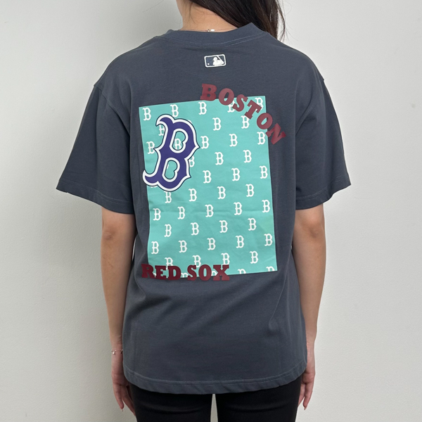 MLB Kaos MLB NY BOSTON MONOGRAM SQUARE TOSCA BACK GREY Tshirt 100% ORIGINAL