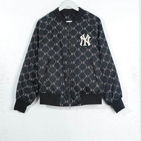 MLB Jaket MLB NY MONOGRAM LINE SS25 WHITE BLACK ZIP BOMBER JACKET 100% ORIGINAL