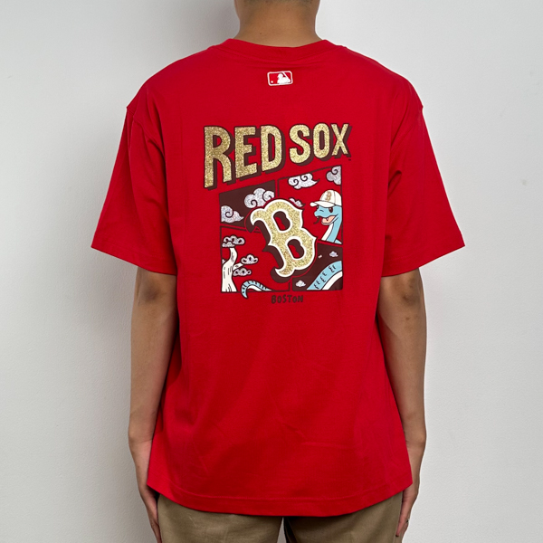 MLB Kaos MLB B RED SOX SQUARE SNAKE BACK GOLD RED TSHIRT 100% ORIGINAL