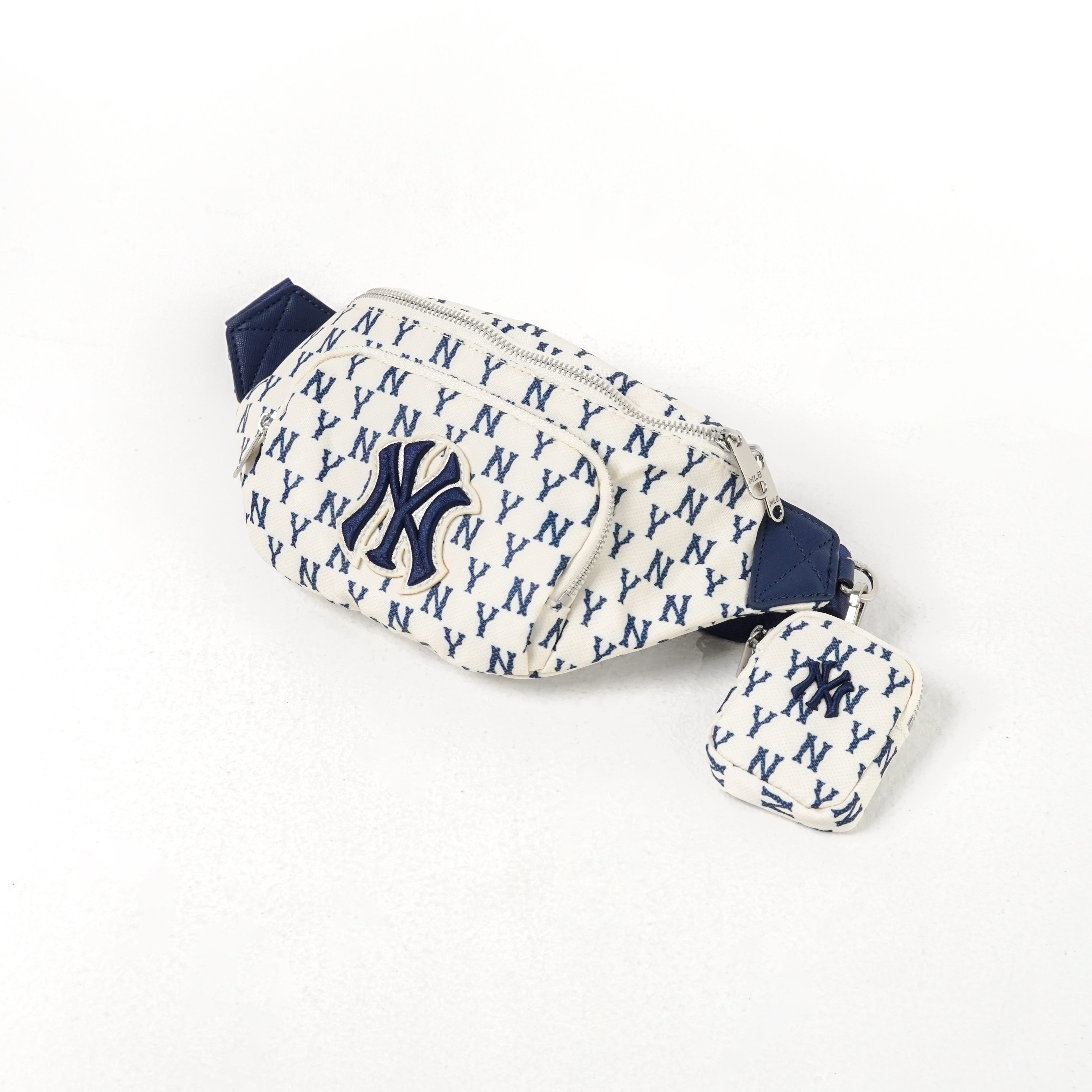 MLB Tas MLB NY MONOGRAM NAVY IVORY WHITE WAIST BAG WITH POUCH 100% ORIGINAL