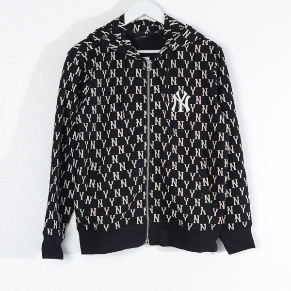 MLB Jaket MLB NY MONOGRAM WHITE BLACK ZIP HOODIE 100% ORIGINAL