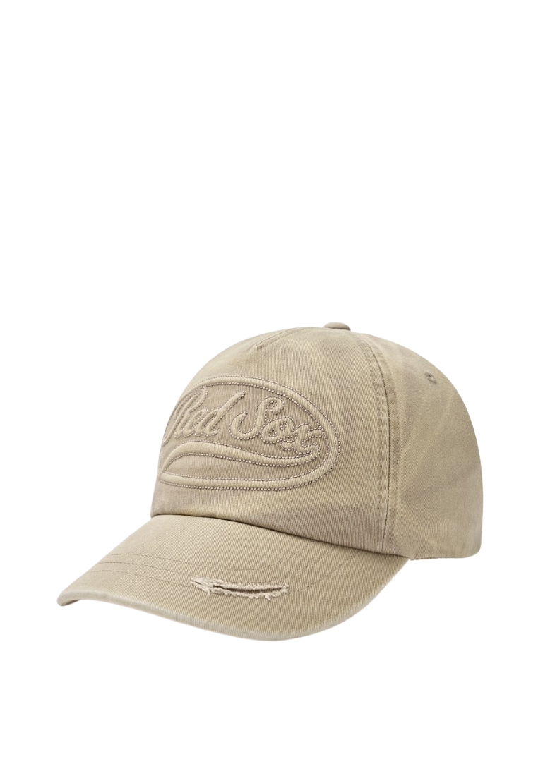 MLB Korea Varsity Vintage Tone Tone Cursive Unstructured Ball Cap - Boston Beige