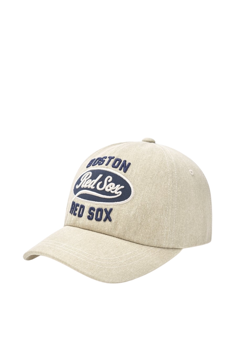 MLB Korea Varsity Vintage Oval Stitch Cursive Unstructured Ball Cap - Boston Beige