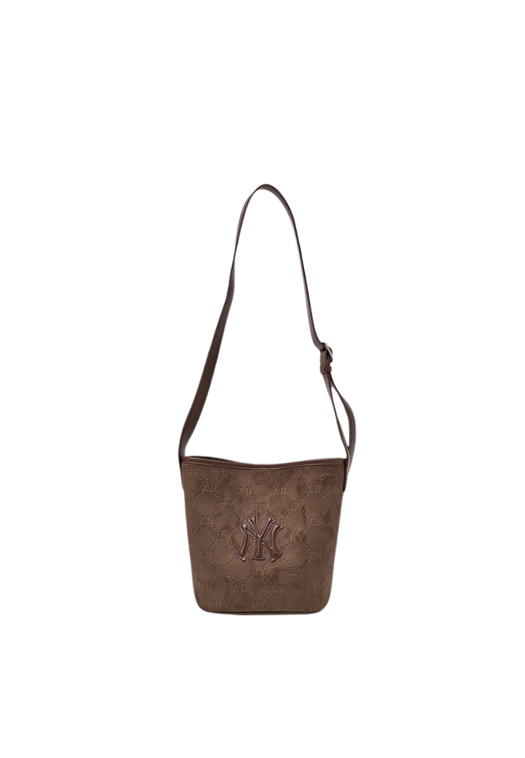 MLB Korea Monogram Suede Bucket Bag - NY Brown