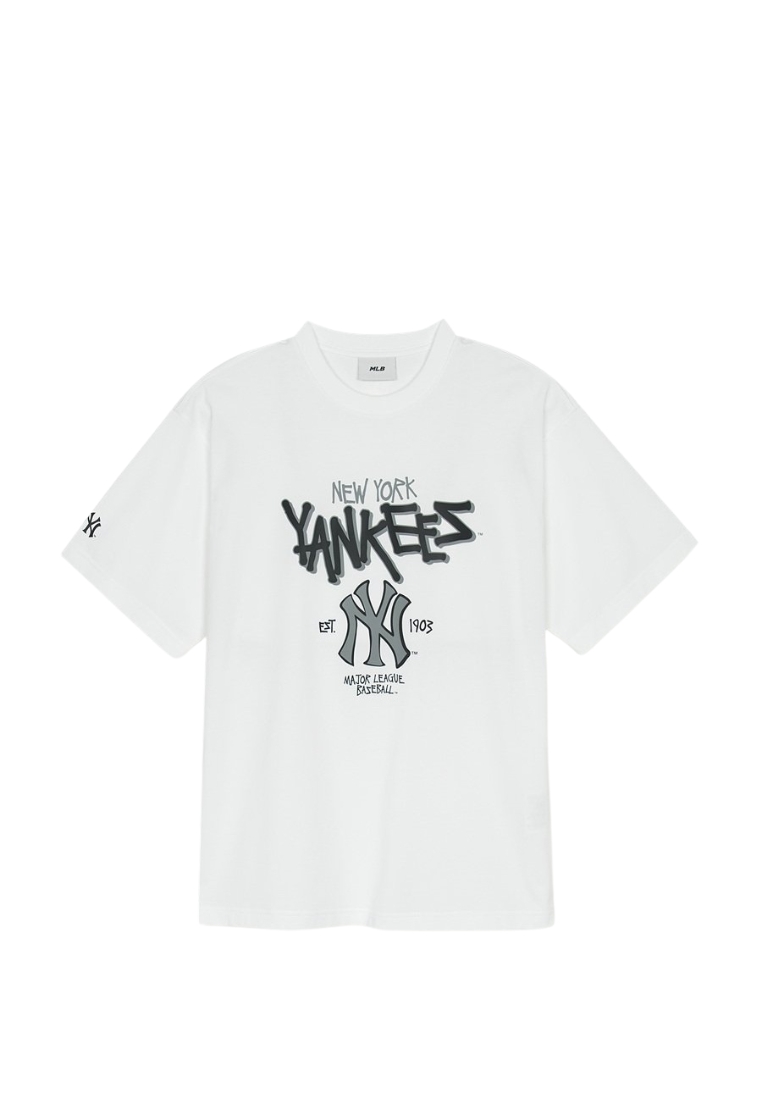 MLB Korea Basic Big Logo Mega Over Fit T Shirts - NY White
