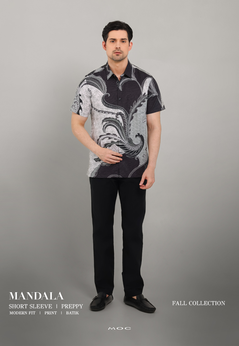 MOC - Kemeja Batik Pria Lengan Pendek Mandala - Grey