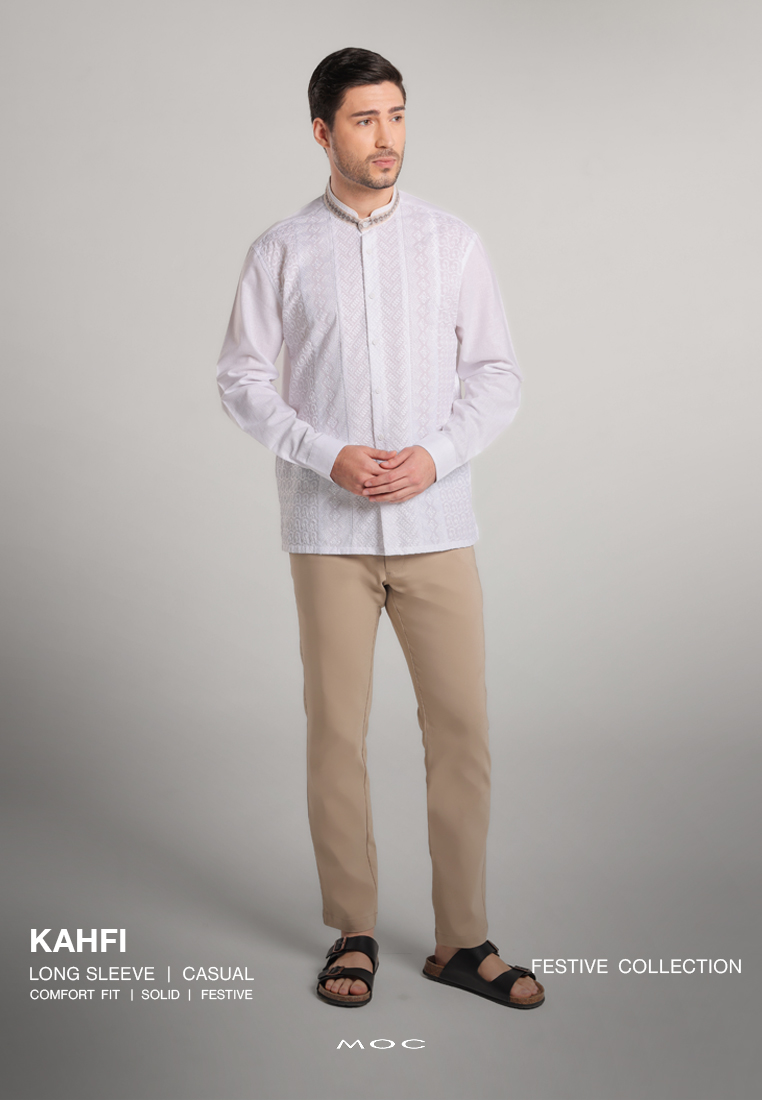 MOC Kemeja Koko Lengan Panjang Pria Kahfi - White