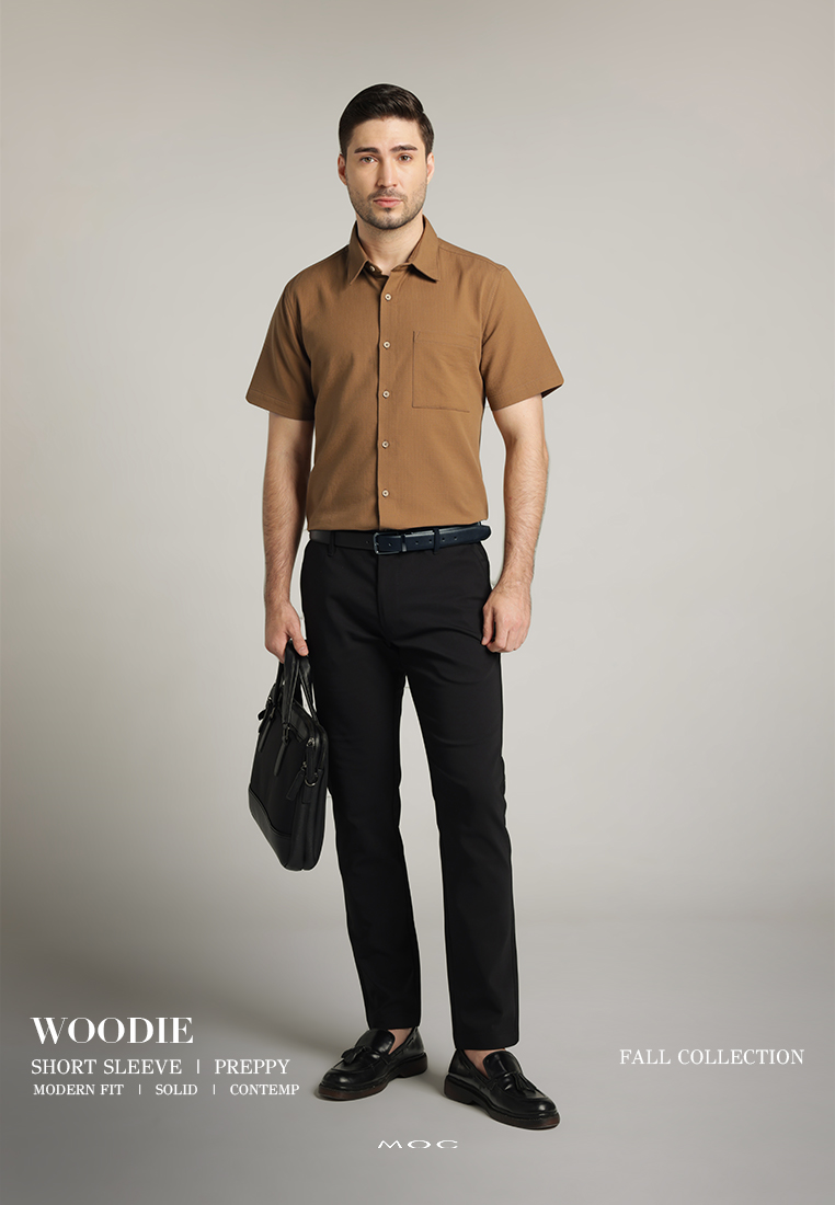 MOC - Kemeja Pria Lengan Pendek Polos Woodie - Brown