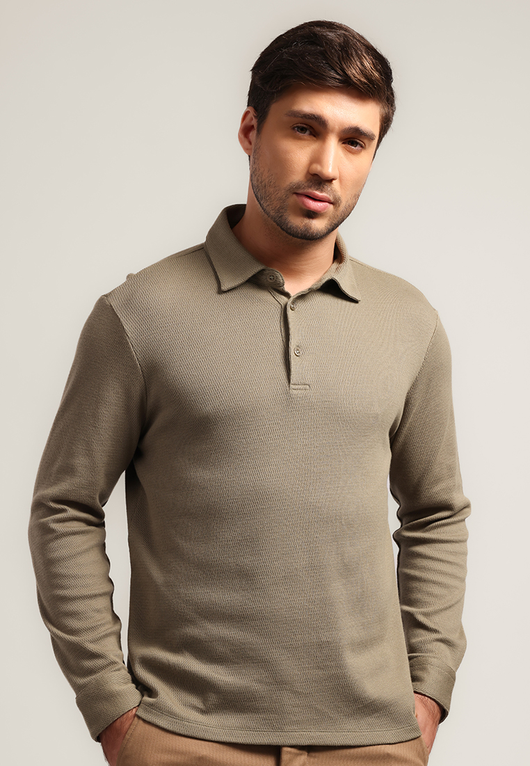 MOC - Kaos Polo Polos Pria Lengan Panjang Carlos - Olive Warna Olive