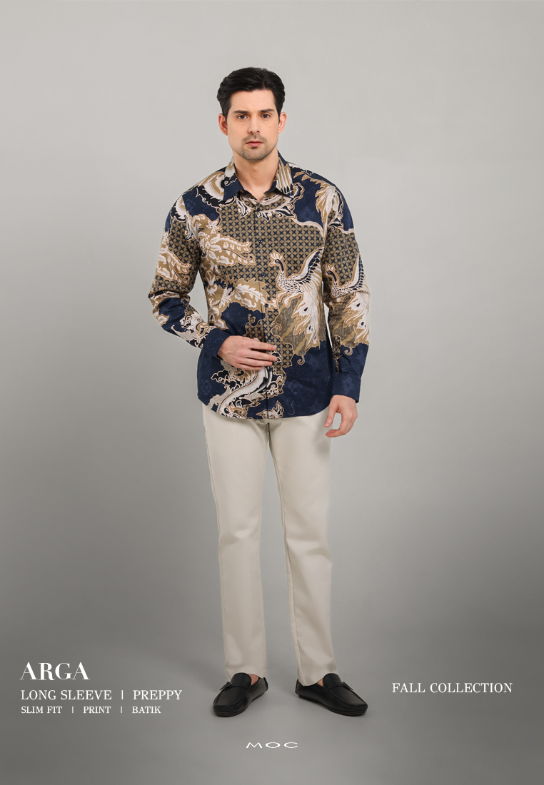 MOC - Kemeja Batik Pria Lengan Panjang Arga - Navy
