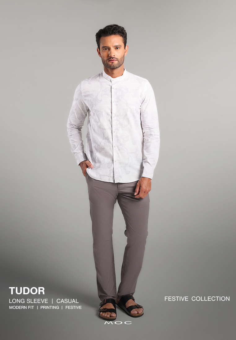 MOC Kemeja Shanghai Lengan Panjang Pria Tudor - White