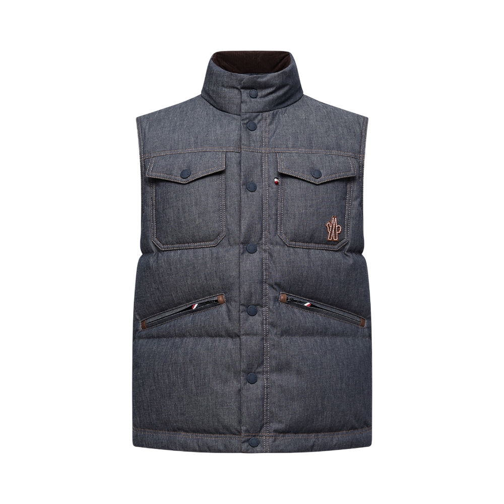 Moncler Krachan Down Denim Gilet Vest Dark Gray