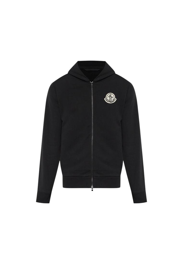 Moncler Sketched Logo Zip-Up Cotton Hoodie Black