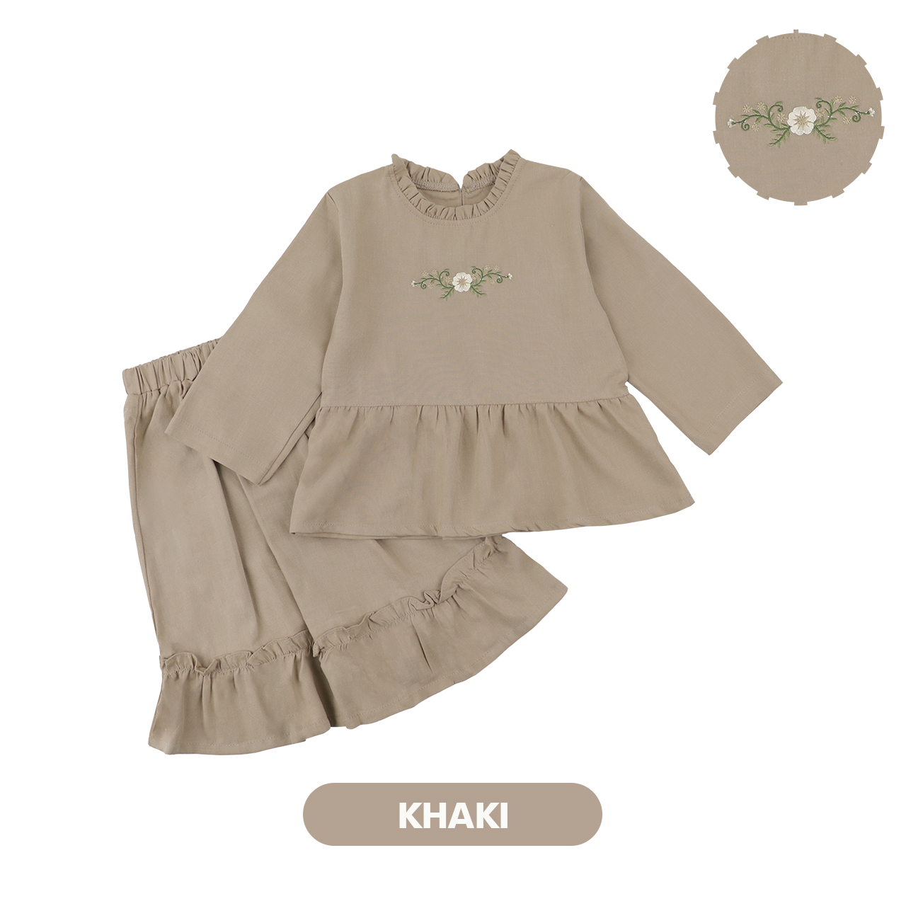 Mooi Heartmade Mooi Setelan Anak Perempuan Raya Collection Ghina Tunik Set - Khaki