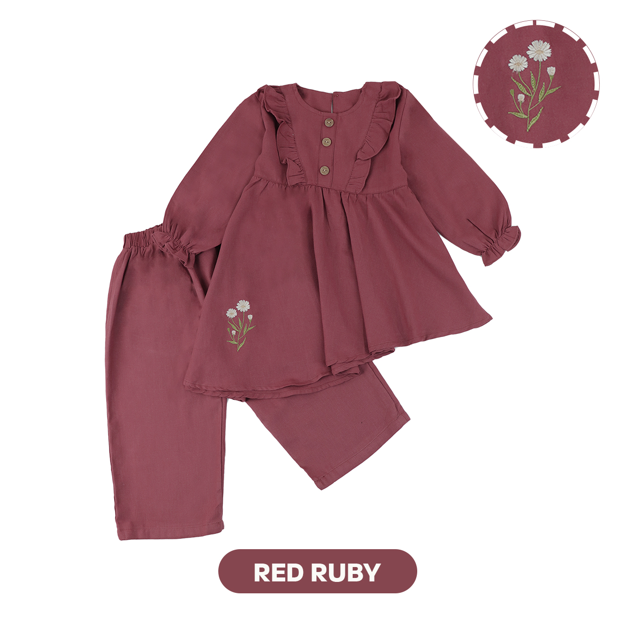 Mooi Heartmade Mooi Setelan Anak Perempuan Xavia Tunik Set - Red Ruby