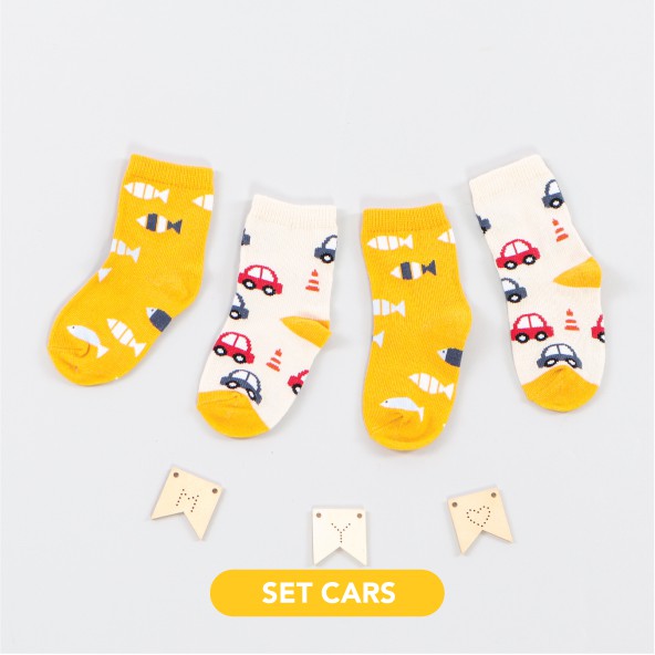 Mooi Heartmade Mooi Cotton Socks Kaos Kaki Anak Motif - Set Cars