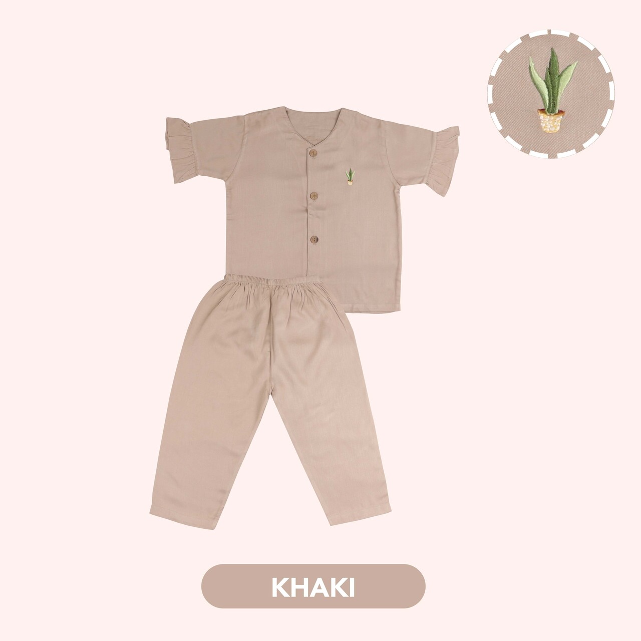 Mooi Heartmade Mooi Piyama Anak Baju Tidur Anak Ayumi Set - Khaki