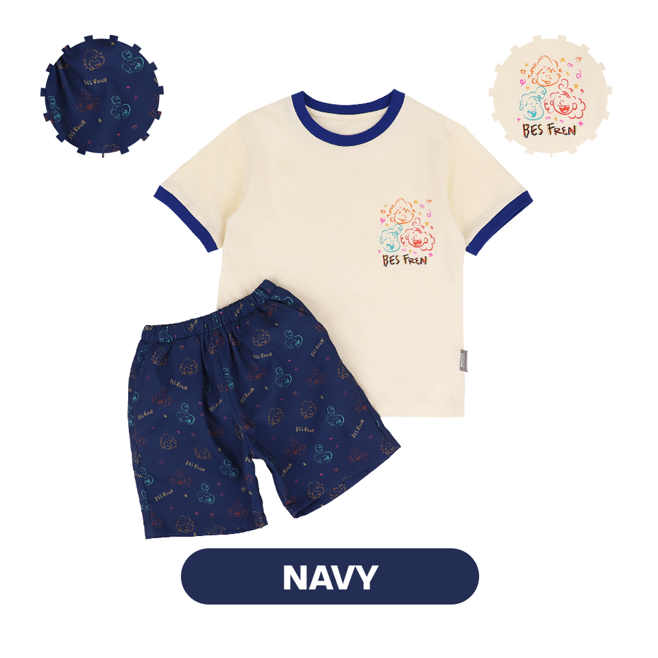 Mooi Heartmade Mooi x Jumbo Setelan Anak Vintage Set - Navy