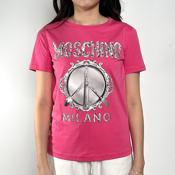 MOSCHINO Kaos MOSCHINO MILANO SILVER FUCHSIA TSHIRT 100% ORIGINAL