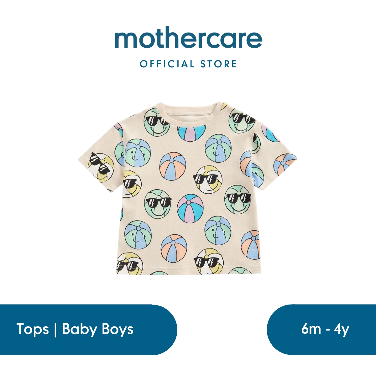 Mothercare Beach Ball T-Shirt - Kaos Bayi Laki-laki (Krem)