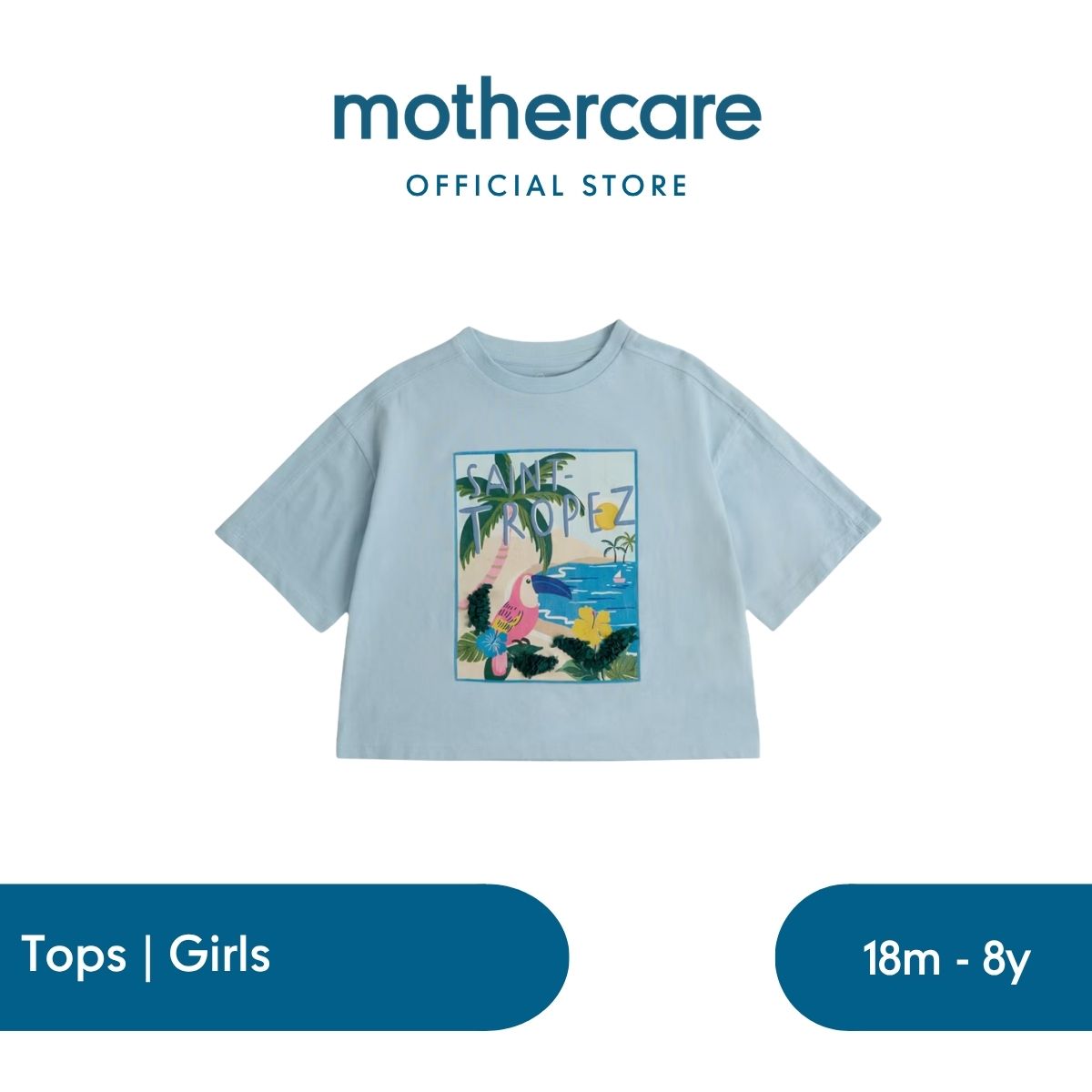 Mothercare Blue Saint Tropez T-Shirt - Kaos Anak Perempuan (Biru)