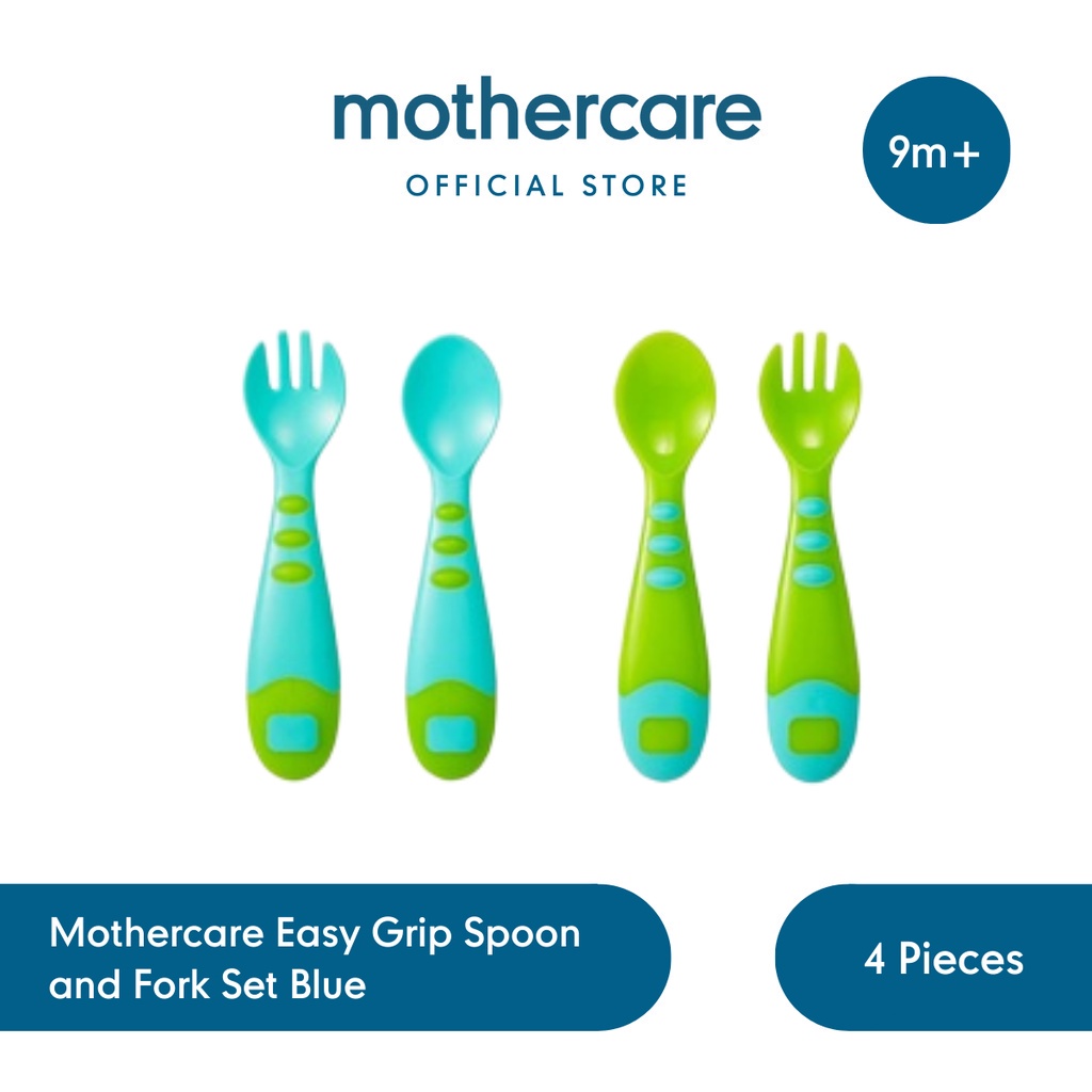 Mothercare Easy Grip Spoon and Fork Set Blue - Sendok Garpu Anak