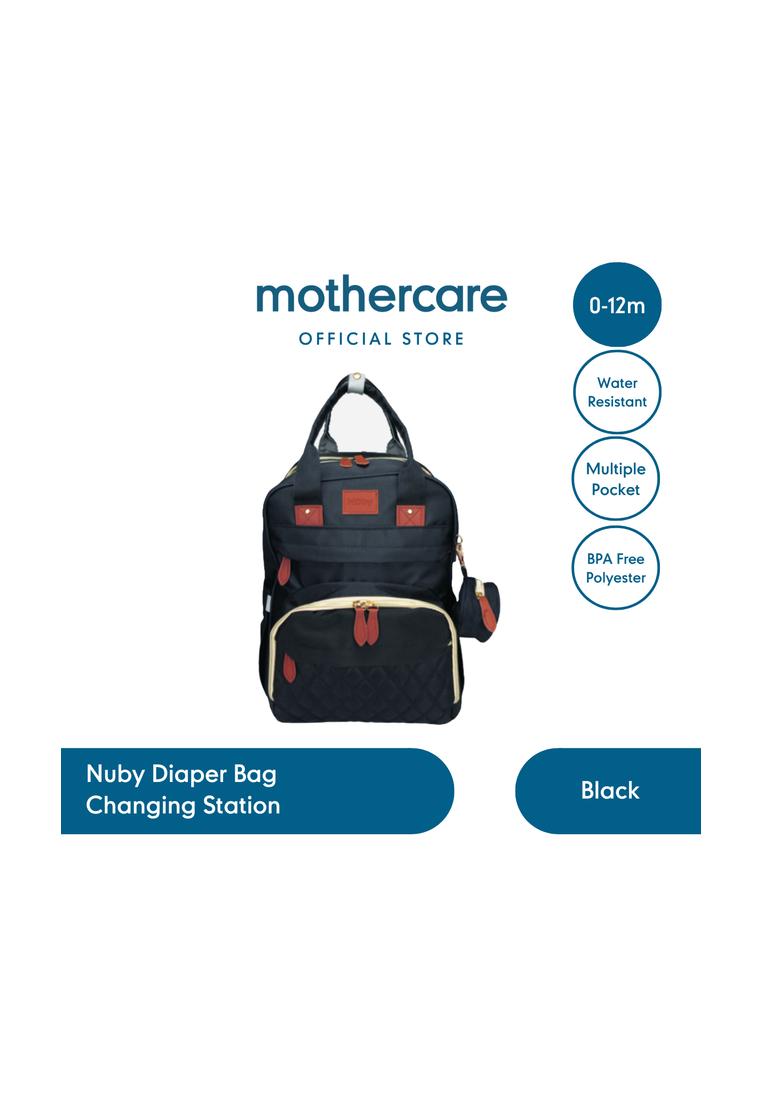 Mothercare Nuby Diaper Bag Changing Station Black - Tas Popok Ransel Multifungsi dengan Alas Ganti P