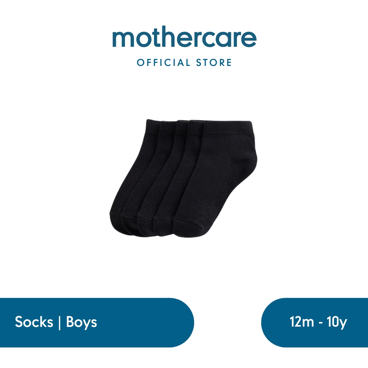 Mothercare Black Trainer Socks - 5 Pack - Kaos Kaki Anak Laki-laki (Hitam)