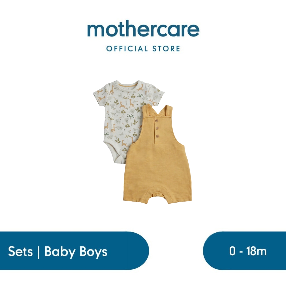 Mothercare Safari Bibshorts and Bodysuit Outfit - Set Baju Bayi Laki-laki (Multi)