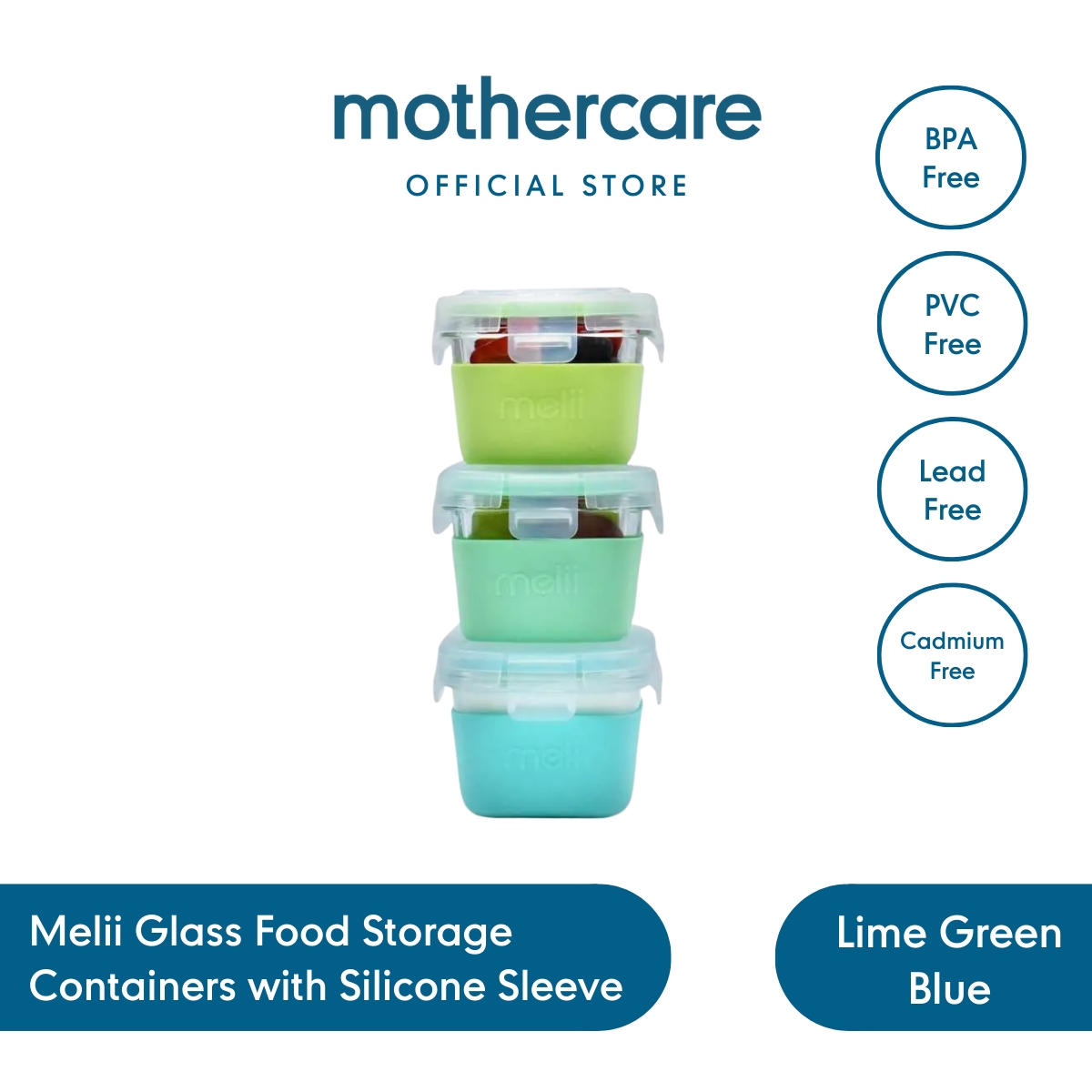 Mothercare Melii Glass Food Storage Containers with Silicone Sleeve Lime Green Blue - Food Container