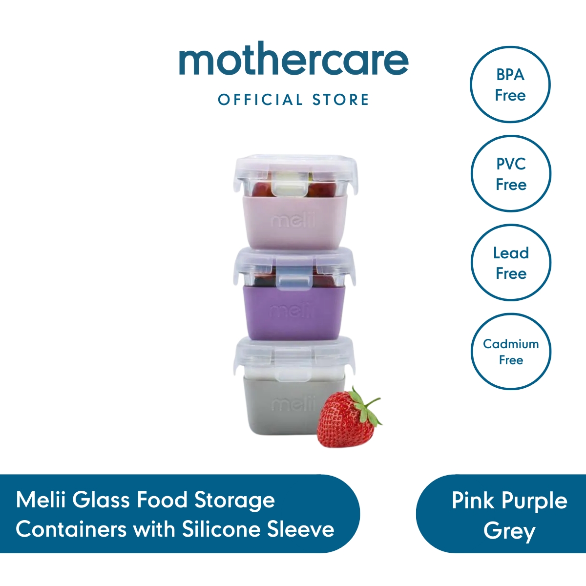 Mothercare Melii Glass Food Storage Containers with Silicone Sleeve Pink Purple Grey - Food Containe