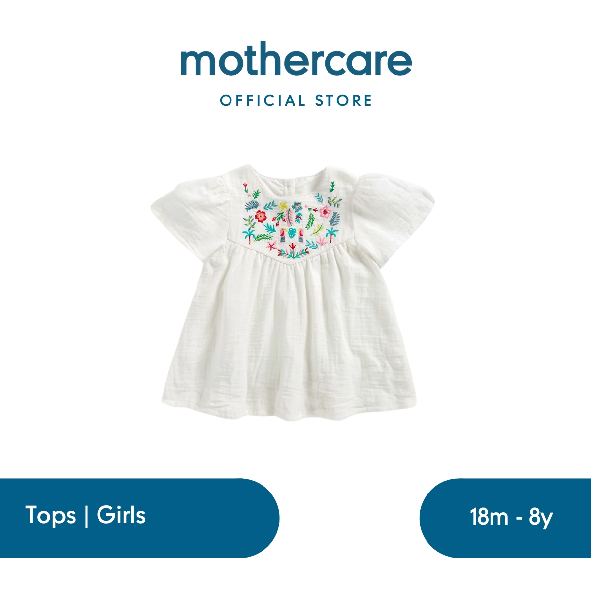 Mothercare Embroidered Blouse - Atasan Blus Anak Perempuan (Putih)