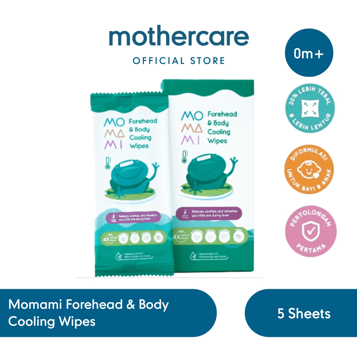 Mothercare Momami Forehead & Body Cooling Wipes - Tisu Basah Dingin Menyejukan Panas & Demam Anak