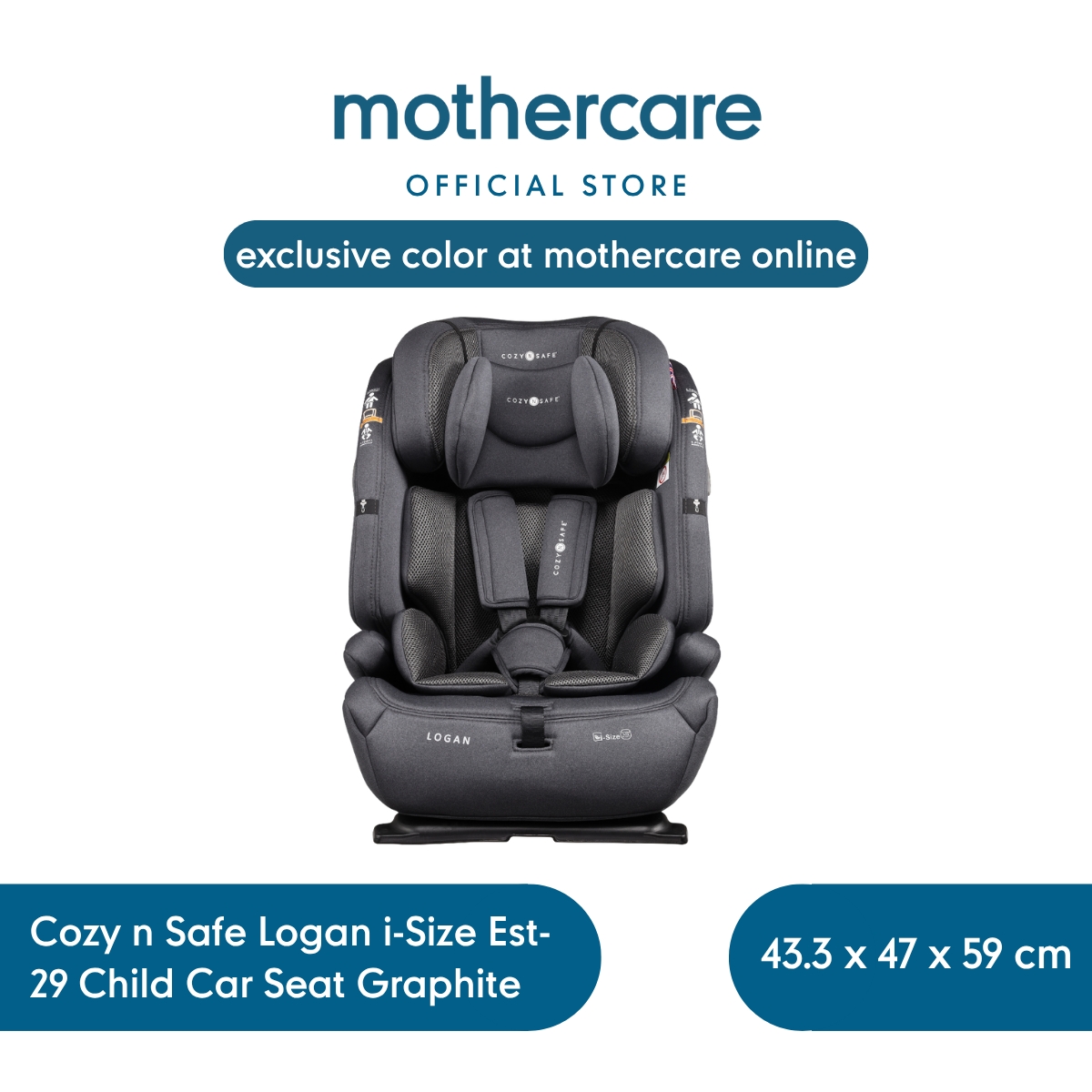 Mothercare Cozy n Safe Logan i-Size Child Car Seat Graphite - Dudukan Kursi Mobil Bayi & Anak