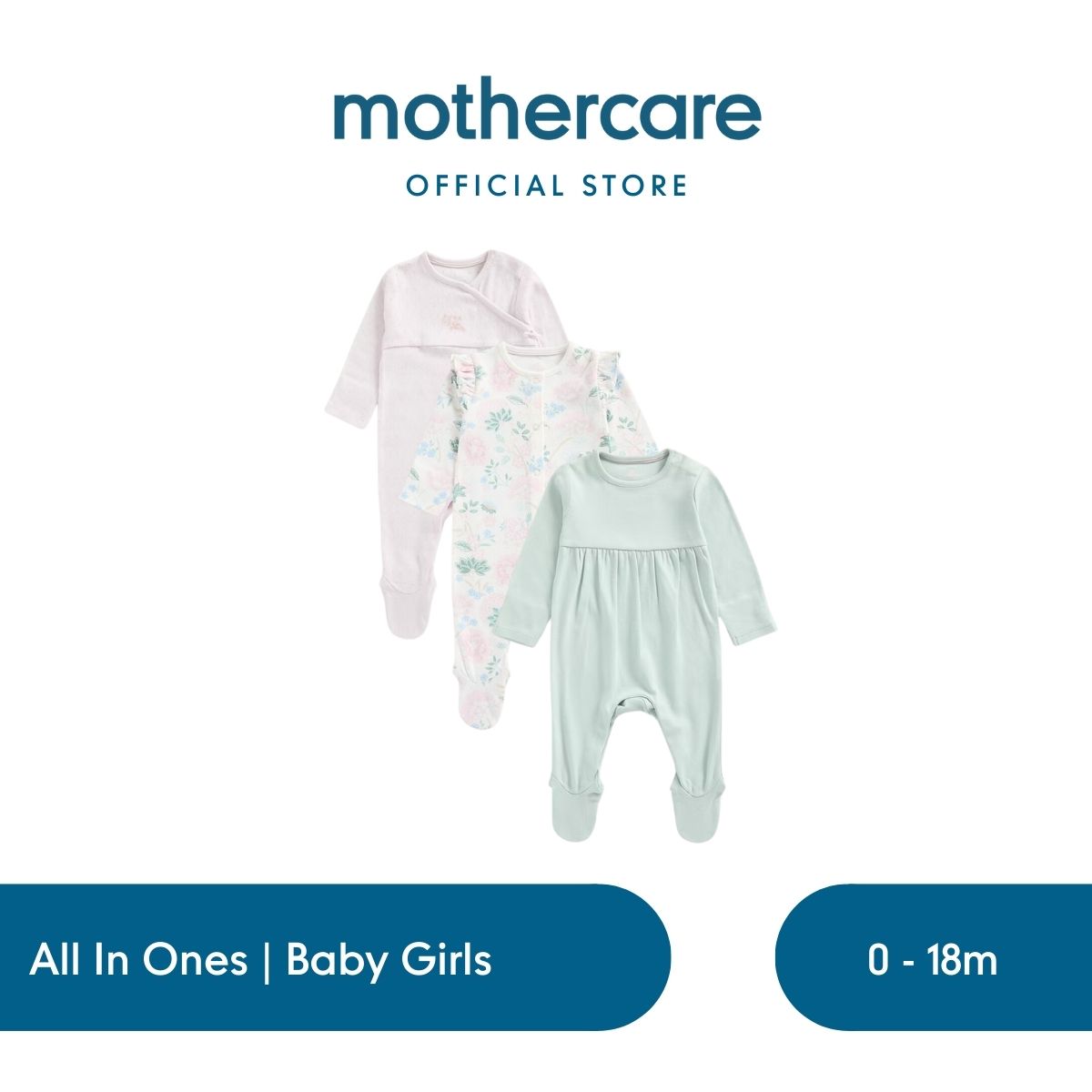 Mothercare Blossom All-in-Ones - 3 Pack - Set Terusan Bayi Perempuan (Ungu)