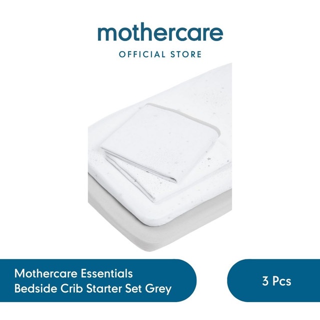Mothercare Essentials Bedside Crib Starter Set Grey - Selimut & Sprei