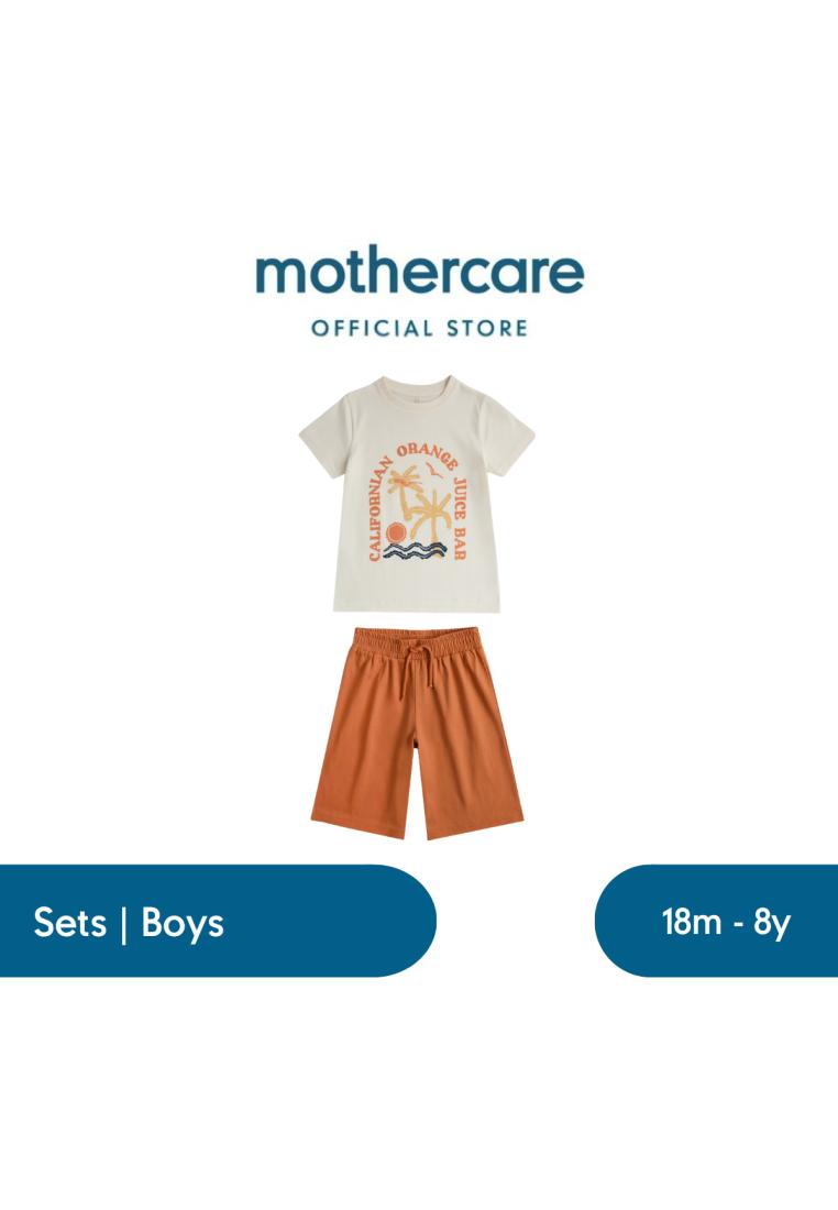 Mothercare Juice Bar T-Shirt and Shorts Outfit - Set Baju Anak Laki-laki (Cokelat)