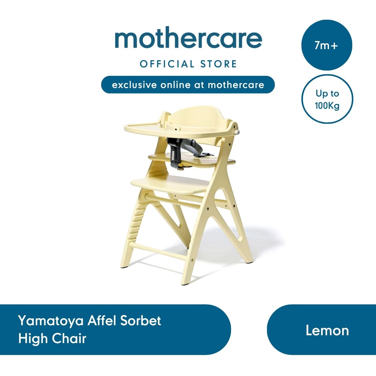 Mothercare Yamatoya Affel Sorbet High Chair Lemon - Kursi Makan Kayu Anak Bayi Menjaga Postur Tubuh