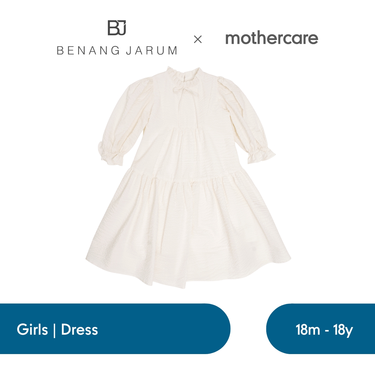 Mothercare x Benang Jarum Raya Collection - Texture Puffy Dress White - Dress Anak Perempuan