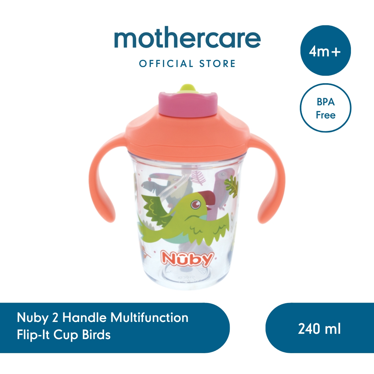 Mothercare Nuby 2 Handle Multifunction Flip-It Cup 240ml Birds - Botol Minum Anak BPA Free 2 in 1 12
