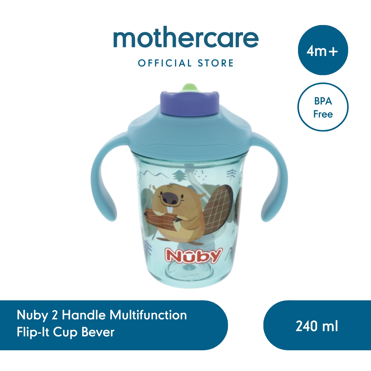 Mothercare Nuby 2 Handle Multifunction Flip-It Cup 240ml Bever - Botol Minum Anak BPA Free 2 in 1 12