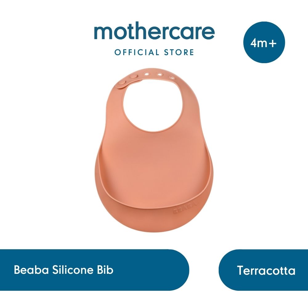 Mothercare Beaba Silicone Bib Terracotta - Celemek Makan Anak (Merah)