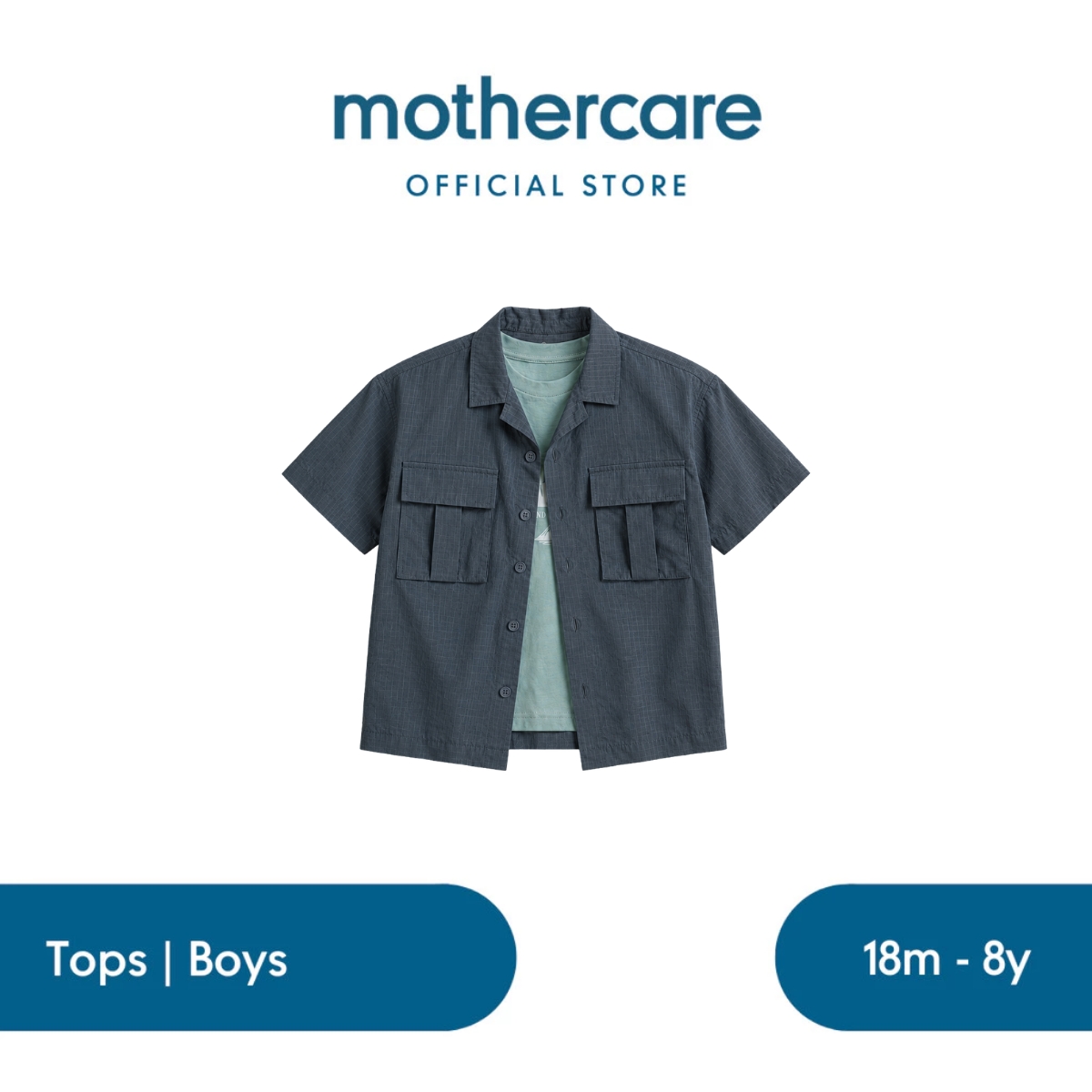 Mothercare Navy Ripstop Shirt and T-Shirt Set - Set Kemeja Kaos Anak Laki-laki (Multi)