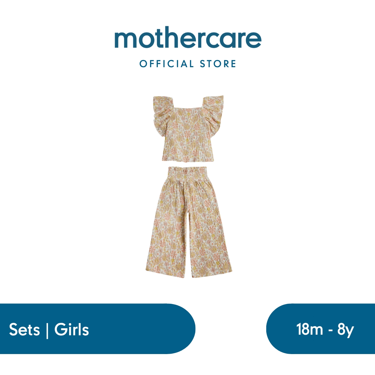 Mothercare Floral Smocked Top & Wide Leg Trousers Set - Set Baju Anak Perempuan (Multi)