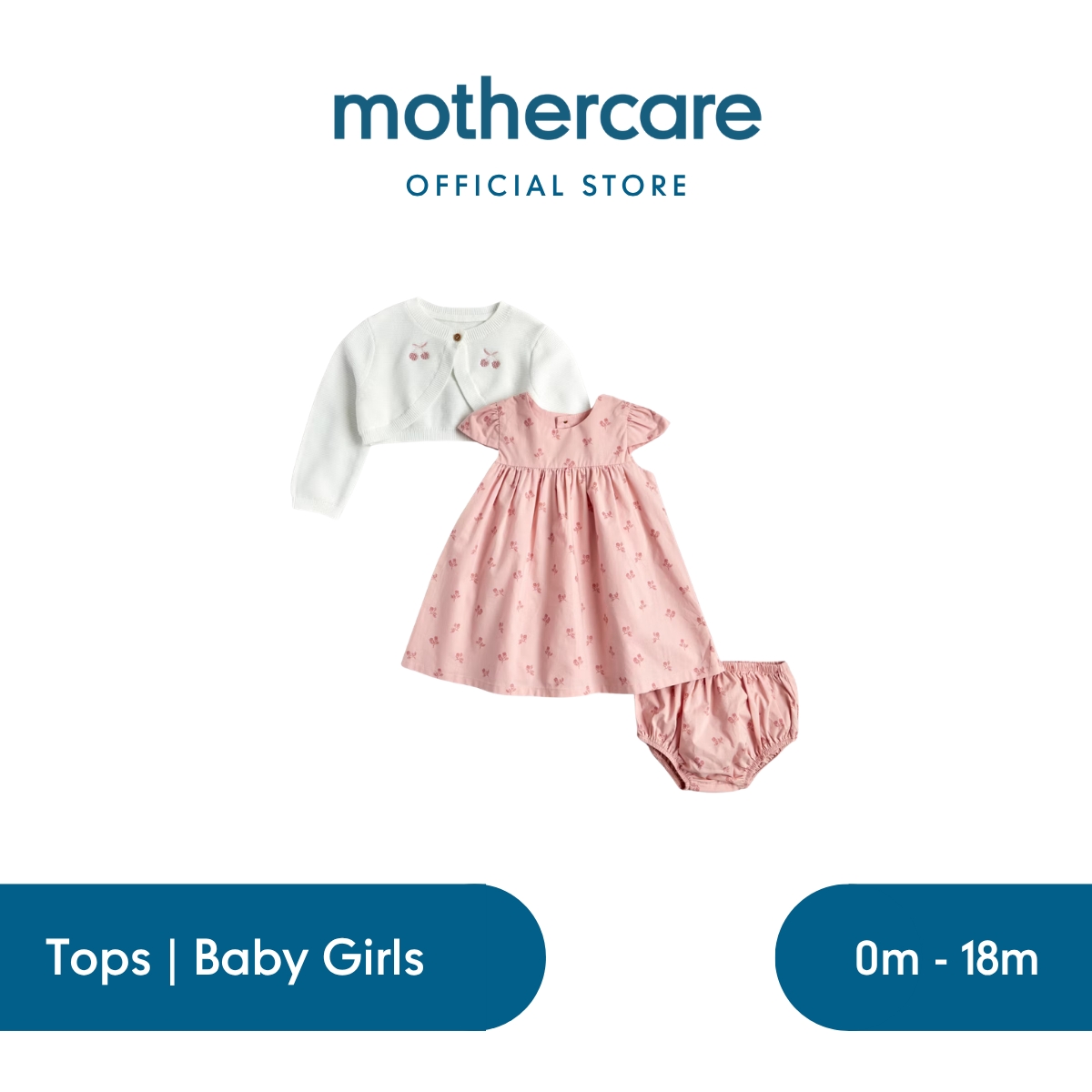 Mothercare My First Pink Dress, Knickers and Cardigan Outfit - Set Gaun Bayi Perempuan (Multi)