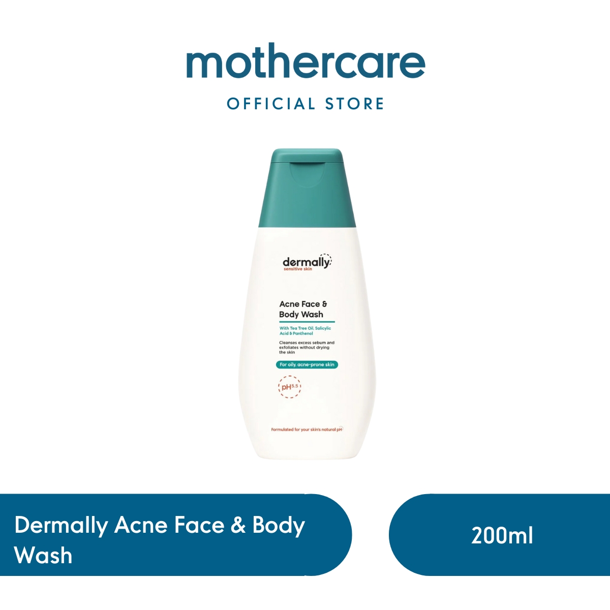 Mothercare Dermally  Acne Face & Body Wash 200ml - Sabun Mandi Pembersih Tea Tree Oil pH 5.5 untuk K