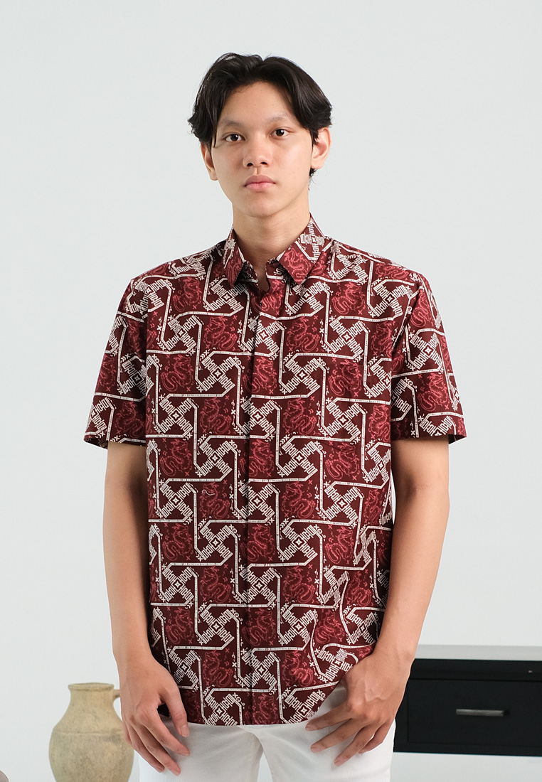 MY AKSA FIT EVERYWHERE My Aksa Batik Pria Kemeja Pendek Slimfit Naga Cita Red