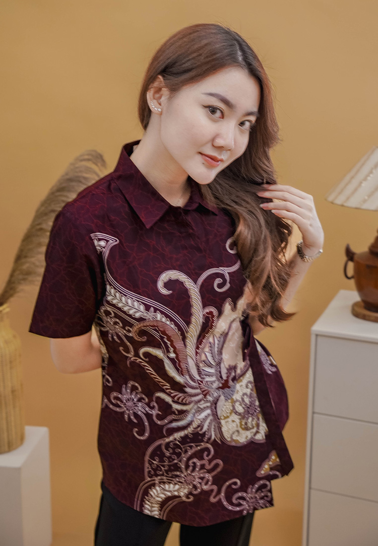 MY AKSA FIT EVERYWHERE My Aksa Batik Wanita Blouse Rupa Raya Maroon