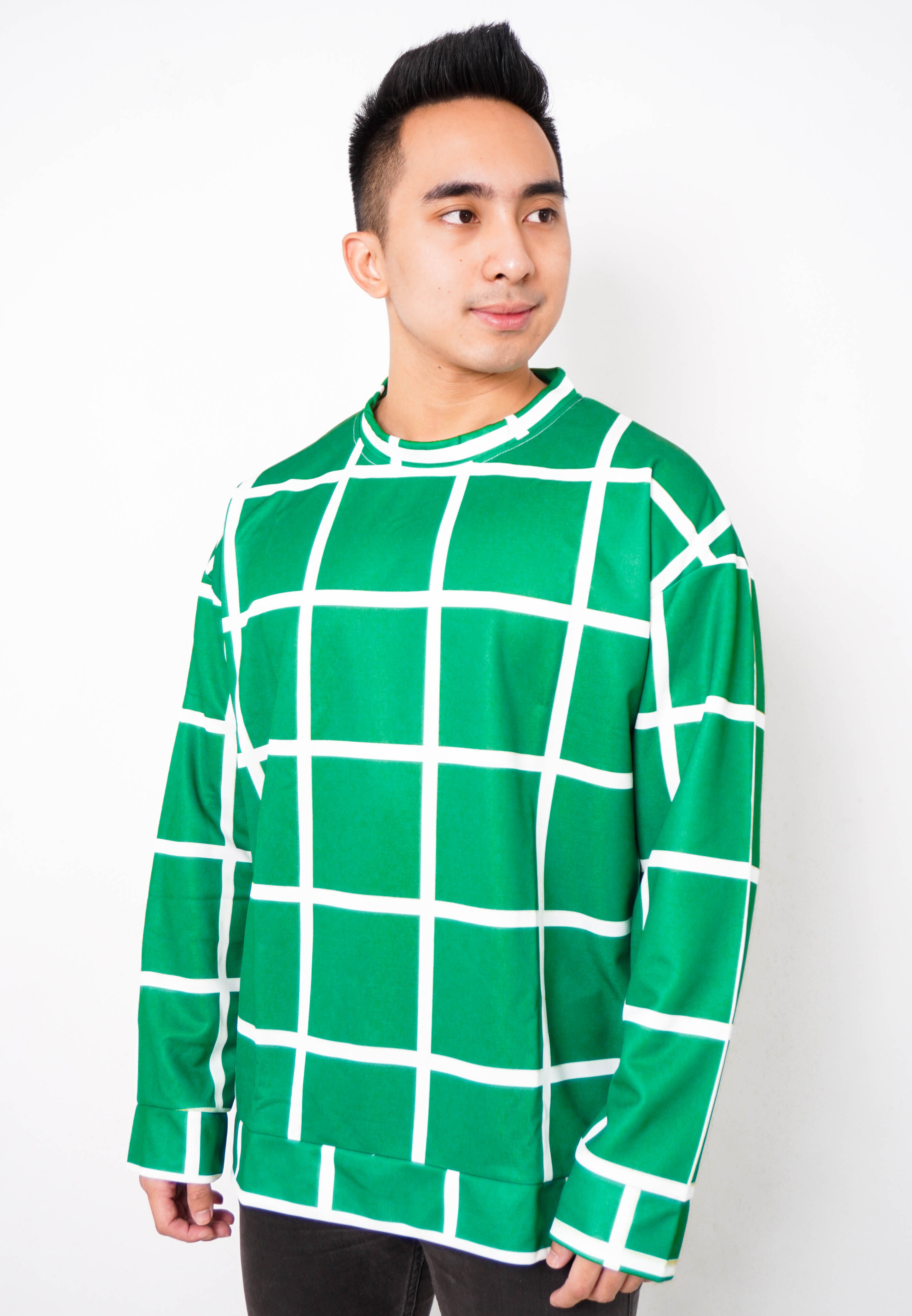 Nade NW008 sweater oversize garis garis lightweight warna hijau green couple fit to xxl